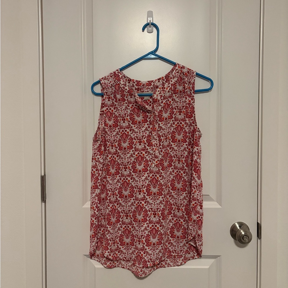 LOFT Red and White Sleeveless Printed Blouse